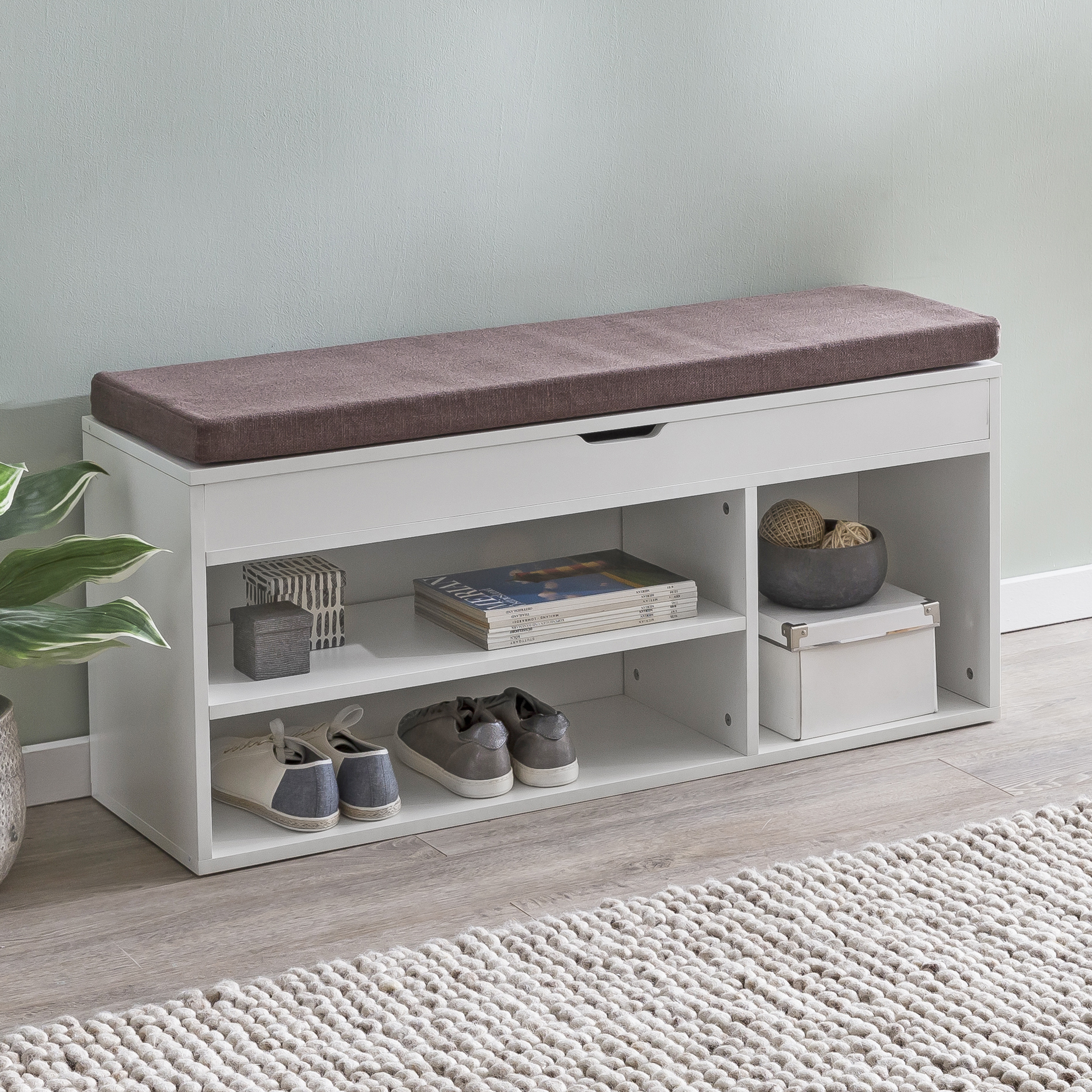 Banc à Chaussures avec Assise Banc de Vestiaire Bois 104x51x32 cm Blanc