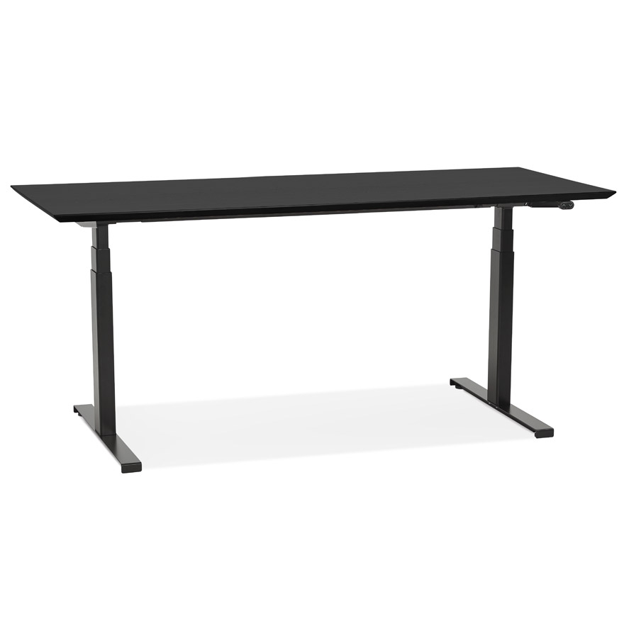 Bureau assis-debout électrique | Plateau bois frêne noir | Pieds métal noir | 180x90 cm