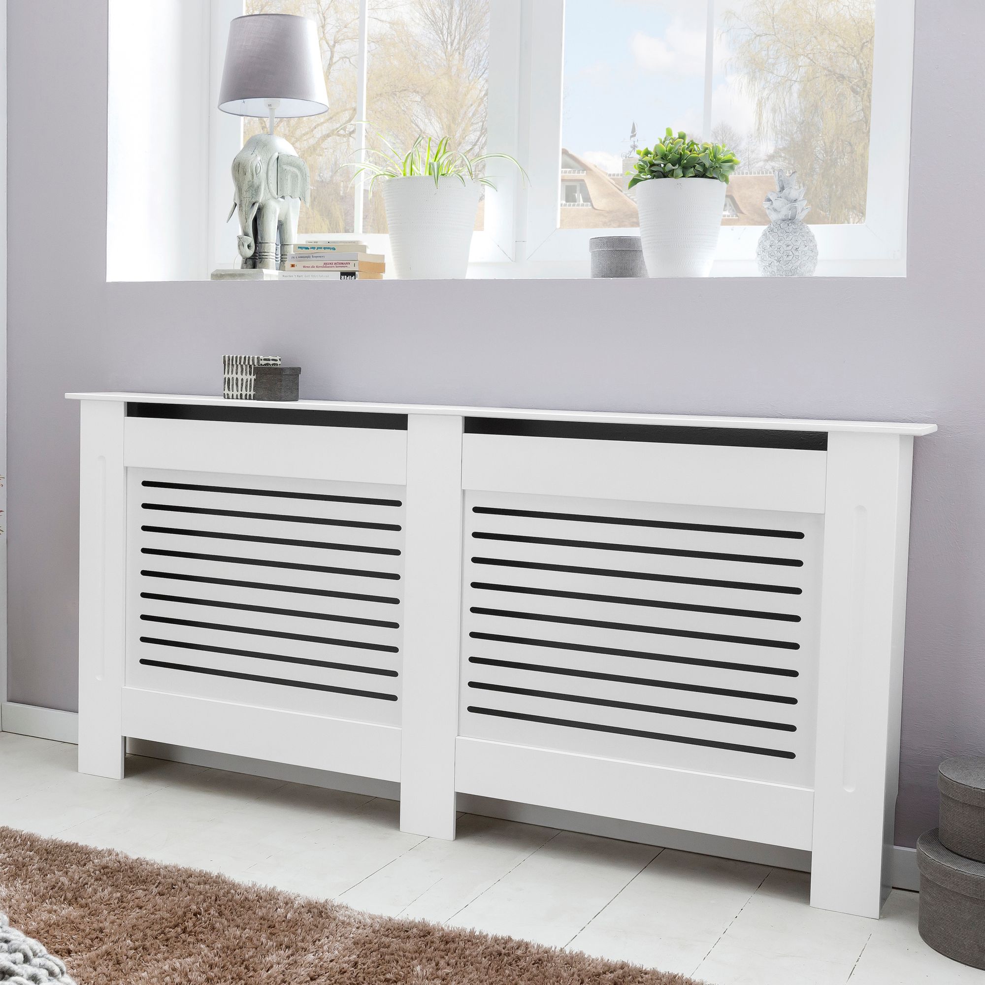 Design Cache-radiateur laqué blanc mat 152x83x19 cm