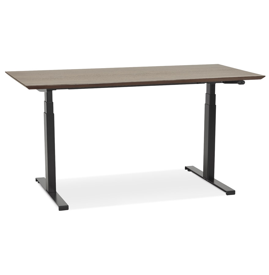 Bureau assis-debout électrique | Plateau bois noyer | Pieds métal noir | 150x70 cm