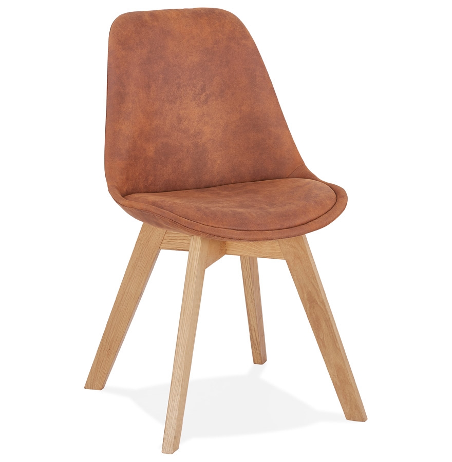 Chaise AXEL en microfibre marron | Structure bois naturel | 56x48x85 cm
