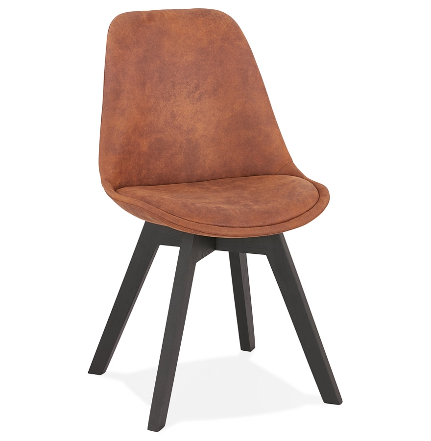 Chaise AXEL en microfibre marron | Structure bois noir | 56x48x85 cm