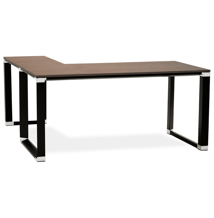 Bureau d'angle design bois finition noyer et métal noir | 160 cm x 170 cm x 74 cm