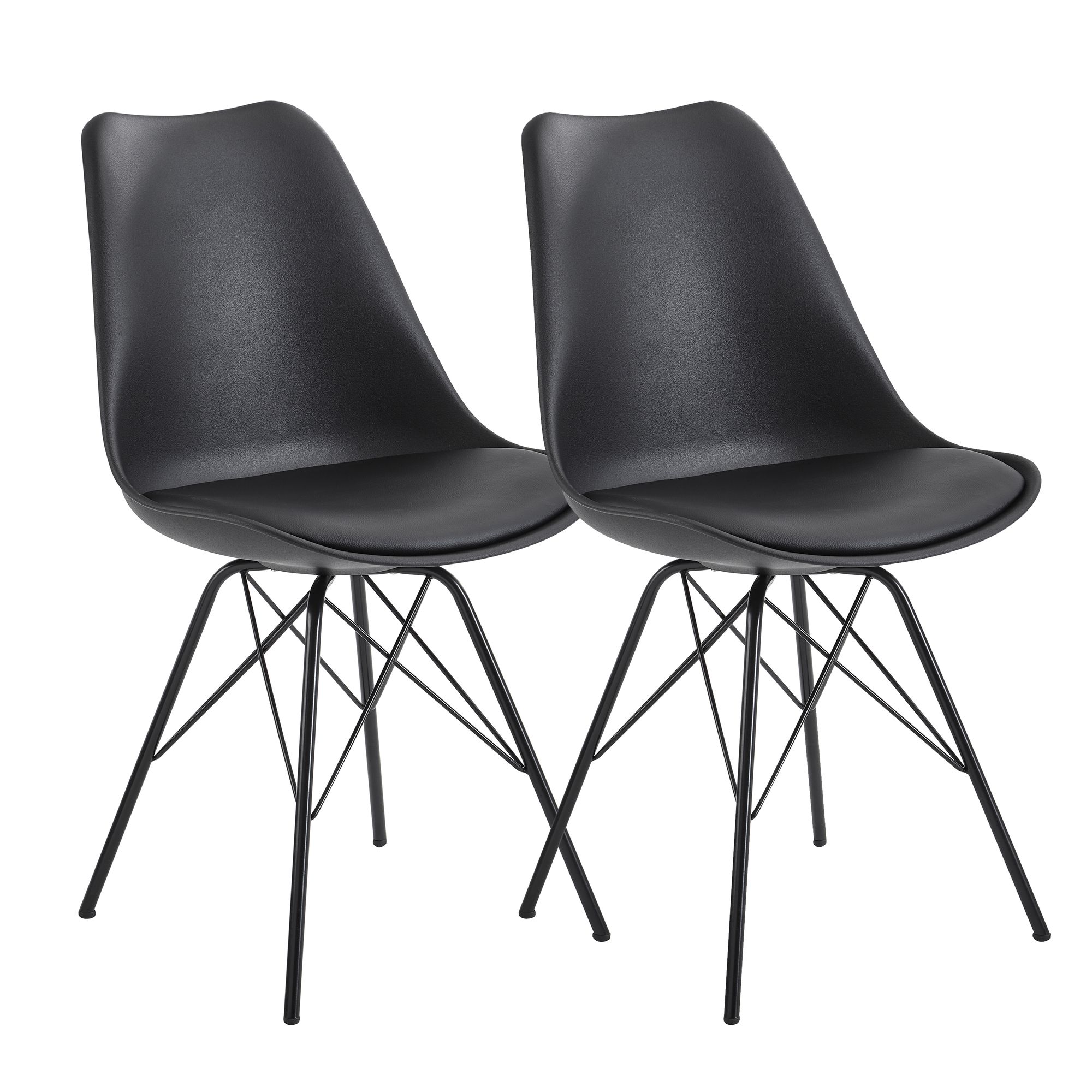Chaise de salle à manger 2 pièces | Noir cuir synthétique | 48x86x58 cm