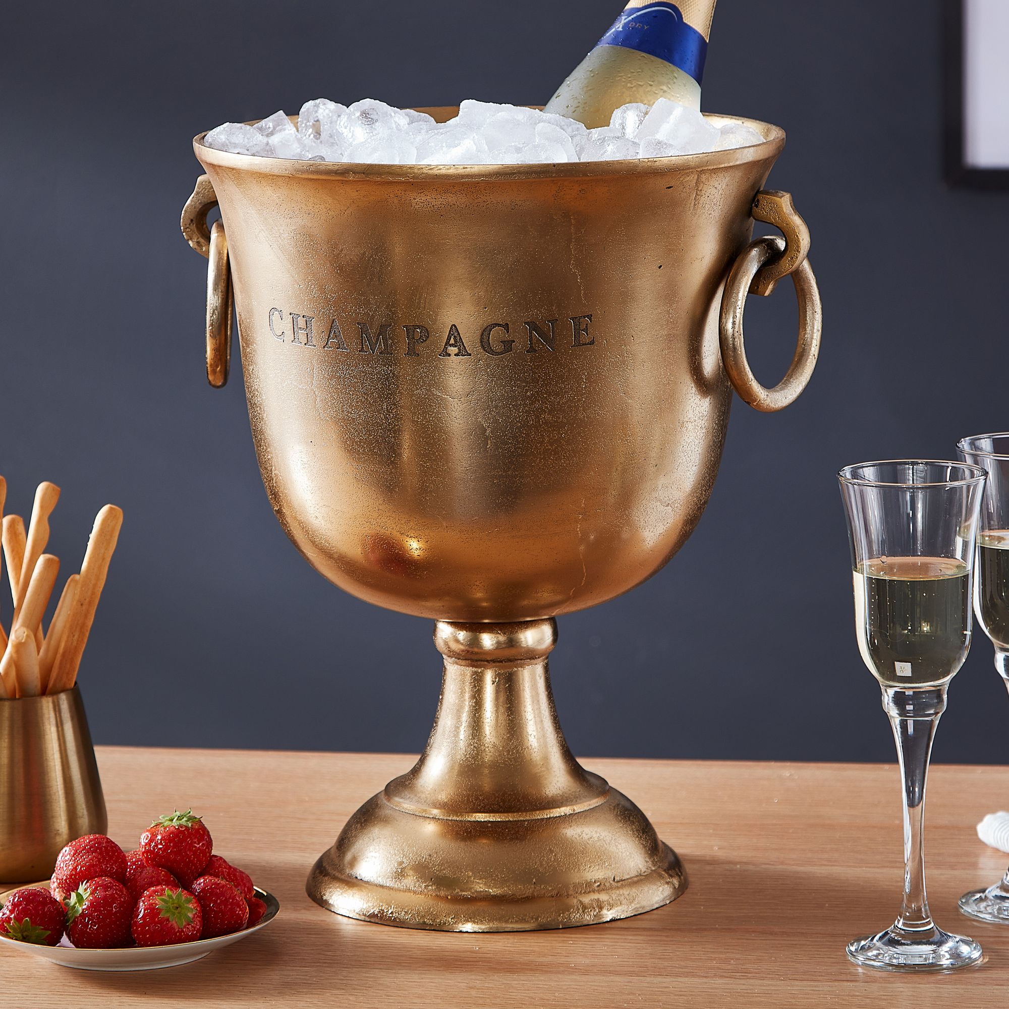 Refroidisseur à Champagne Doré 28,5 x 37,5 x 28,5 cm Refroidisseur à Champagne en Aluminium Massif Grand Refroidisseur de Bouteilles Refroidisseur de Boissons Table WL6.467